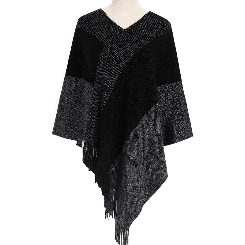 Knitted Shawl Cape Warm Tassel Cloak - MRSLM