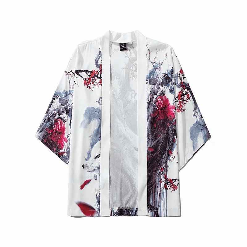 Source Japanese Ukiyo-E Road Robe Kimono Three-Quarter Sleeve Loose Unbuttoned Trendy Cloak Shirt Jacket - MRSLM