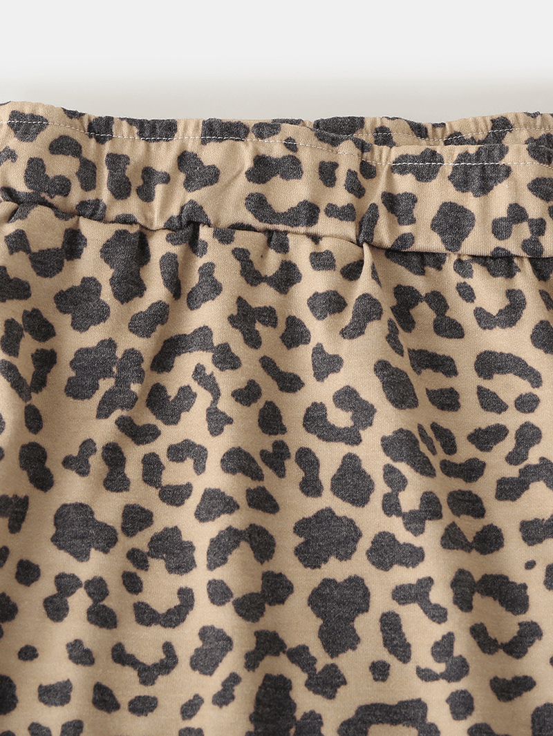 Women Leopard Sleeveless Softies round Neck Loose Pajama Set - MRSLM