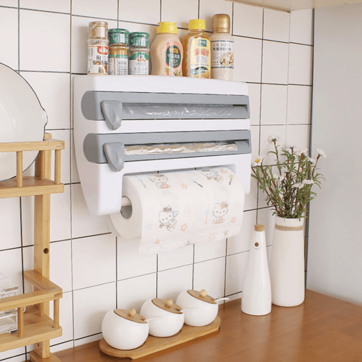 Wall-Mount Roll Paper Towel Holder Sauce Bottle Storage Rack for Kitchen Bathroom Organizer - MRSLM