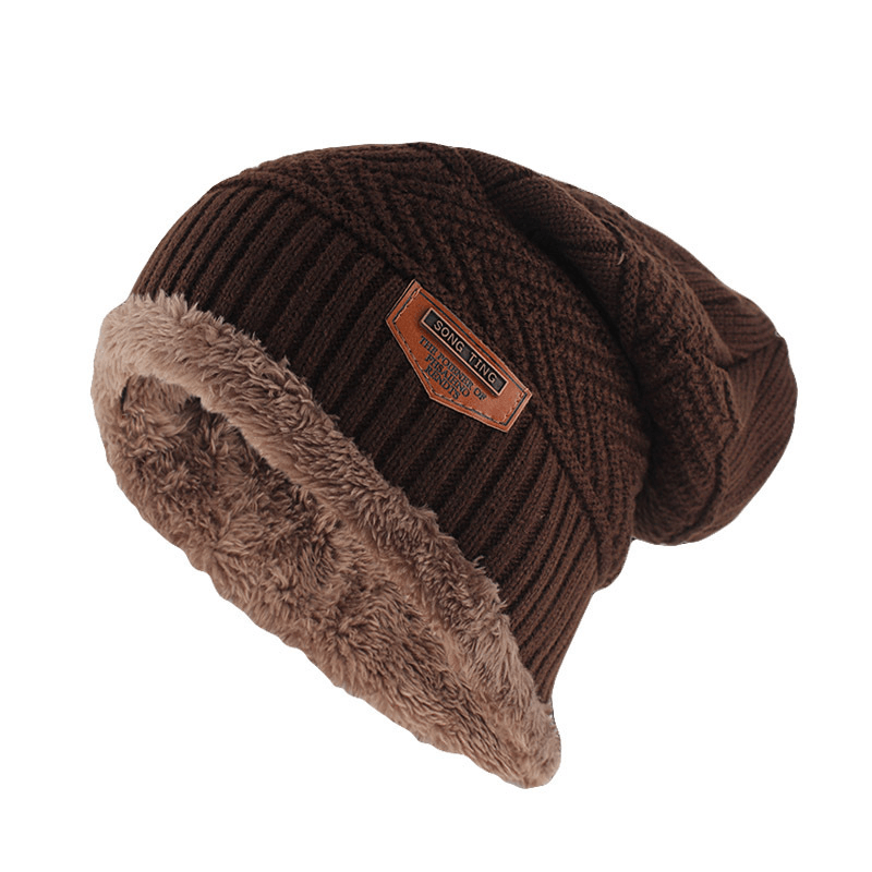 Men'S Knitted Adult Wool plus Velvet Padded Outdoor Warmth Cap - MRSLM