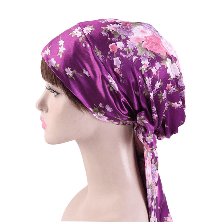 Satin Print Ribbon Bow Turban Hat - MRSLM