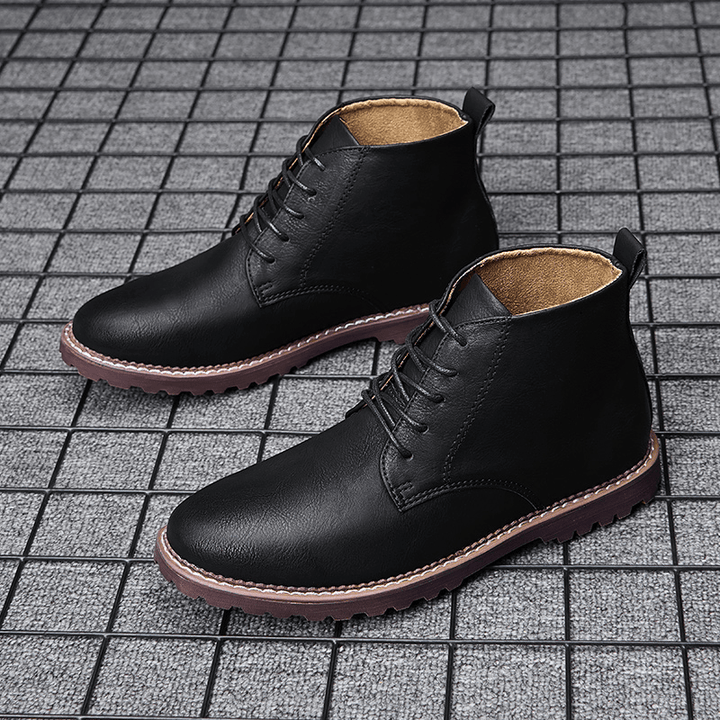 Men Simple Pure Color Comfy Microfiber Leather Slip Resistant Casual Ankle Boots - MRSLM