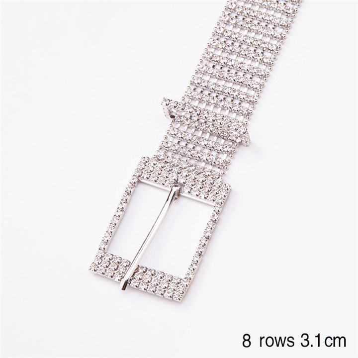 Women'S Shiny Alloy Belt with Rhinestones - MRSLM