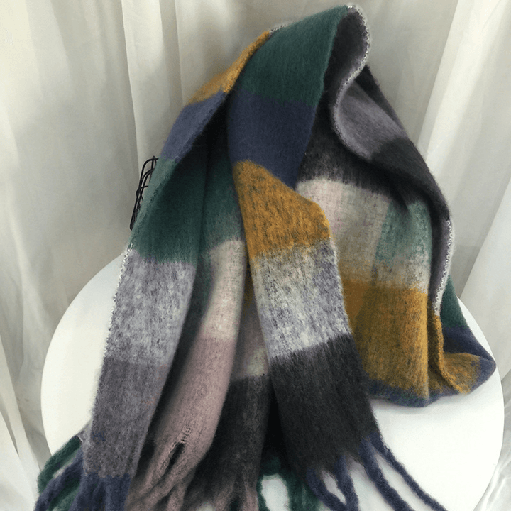 Women'S Autumn Colorful Striped Warm Cashmere Plaid Scarf - MRSLM