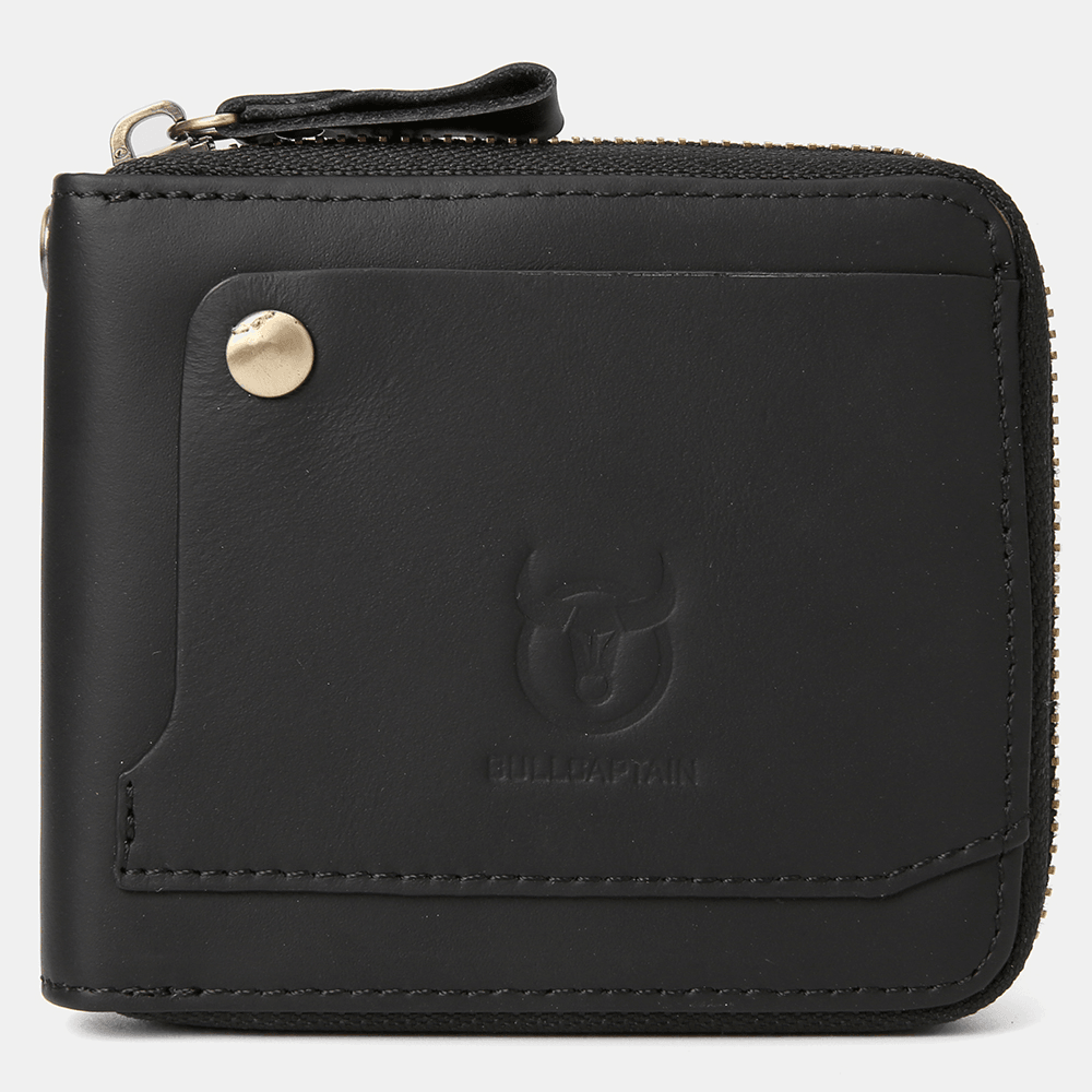 BULLCAPTAIN Men Genuine Leather Multifunction Bifold Zipper Wallets RFID Anti-Magnetic Multi-Card Slot Card Holder Coin Purse - MRSLM