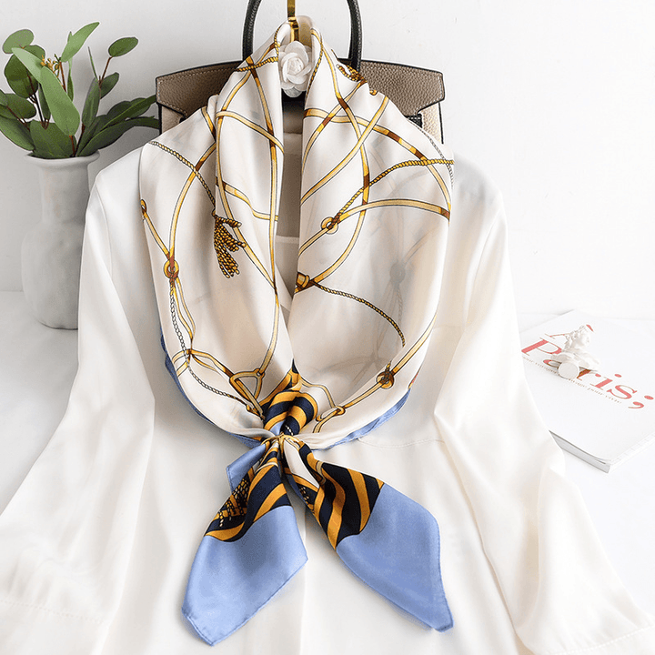 Women'S Spring and Autumn Imitation Silk Chain Square Scarf Fashion - MRSLM