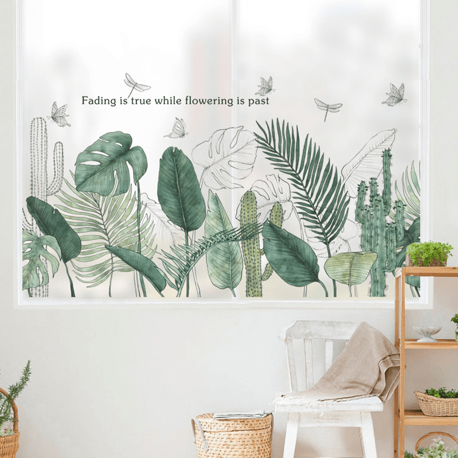 Wall Stickers DIY Tropical Palm Leaves Wallpaper Home Bedroom Decoration - MRSLM