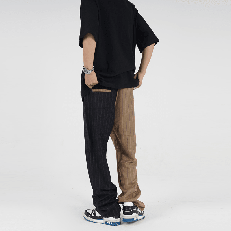 Color Matching Striped Flared Suit Pants Trendy Brand Wide-Leg Stitching Casual Pants - MRSLM