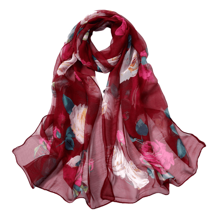 Women'S Rose Pattern Sunscreen Silk Scarf - MRSLM