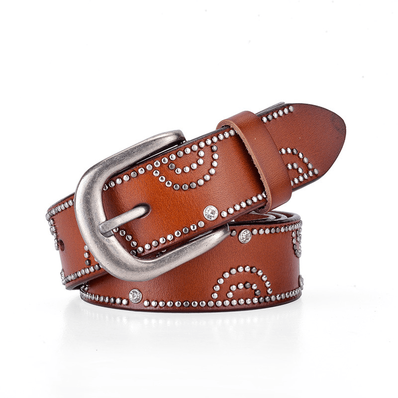 Girly Pants Belt with Rhinestone Inlaid Alloy Pin Buckle - MRSLM