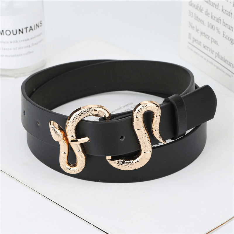 Fashion Snake Buckle Pu Belt All-Match Simple Jeans Suit Belt - MRSLM