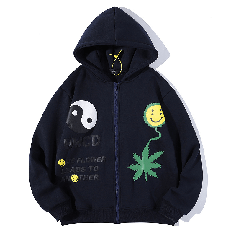 Three-Dimensional Hemp Leaf Smileycardigan Zipper Hooded Sweater - MRSLM