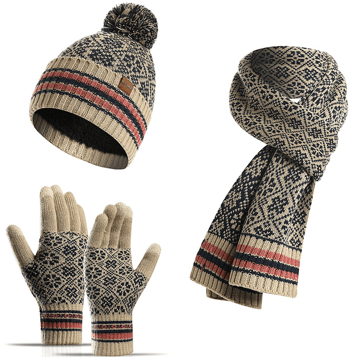 Three-Piece Winter New Knitted Warm Woolen Hat Scarf and Gloves - MRSLM