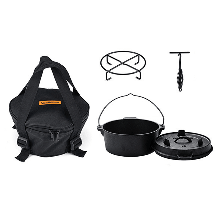 NATUREHIKE Outdoor Multi Purpose Cast Iron Pot Picnic Cooking Tools Frying Pan Soup Pot Cookware Culinary Enthusiasts - MRSLM