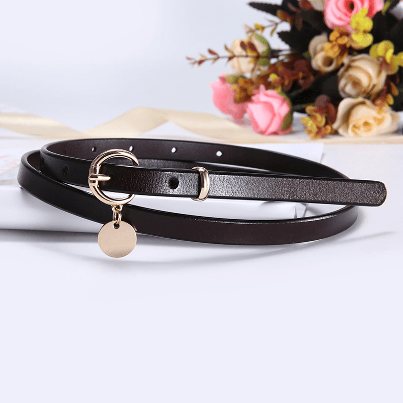 Thin Belt Retro Alloy Buckle Cowhide Decorative Dress Belt - MRSLM