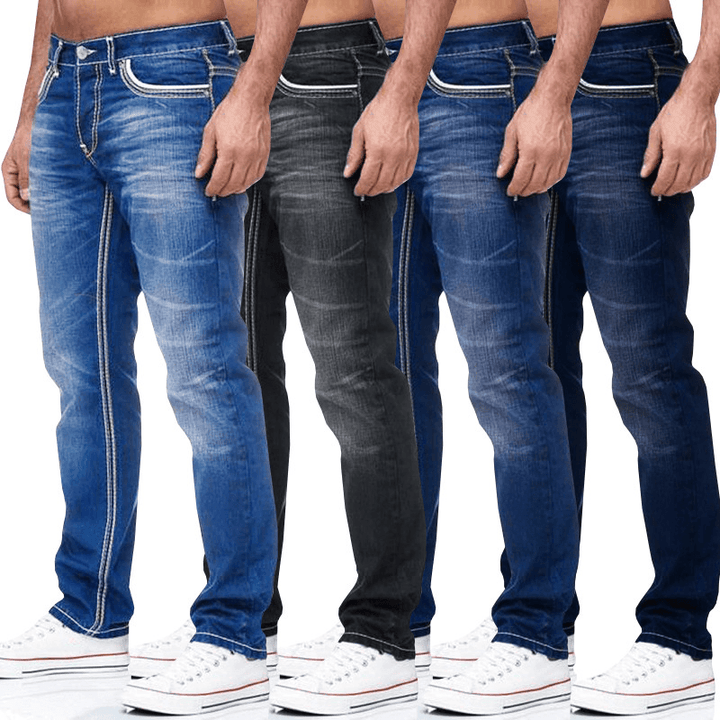 Men'S White Distressed Mid-Rise Loose Straight-Leg Jeans - MRSLM