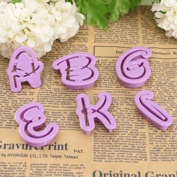 26PCS Plastic Alphabet Cookie Cutter Letter Biscuit Fondant Mold Cake Decorating Tool - MRSLM