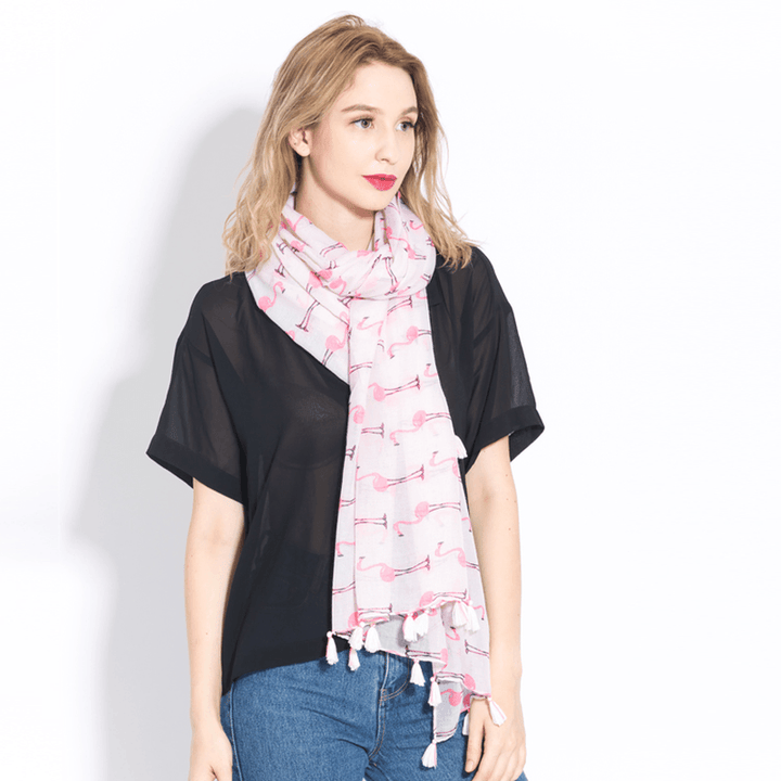 Long Cotton and Linen Flamingo Scarf - MRSLM