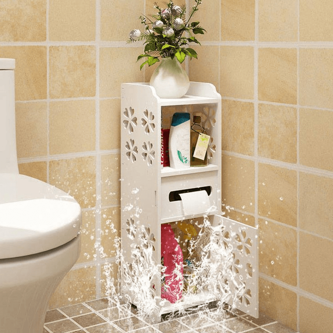 Bathroom Storage Cabinet Floor Standing Washbasin Shower Corner Shelf Waterproof - MRSLM
