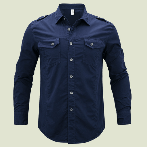 Men'S Military Long Sleeve Dress Shirt with Epaulets - MRSLM