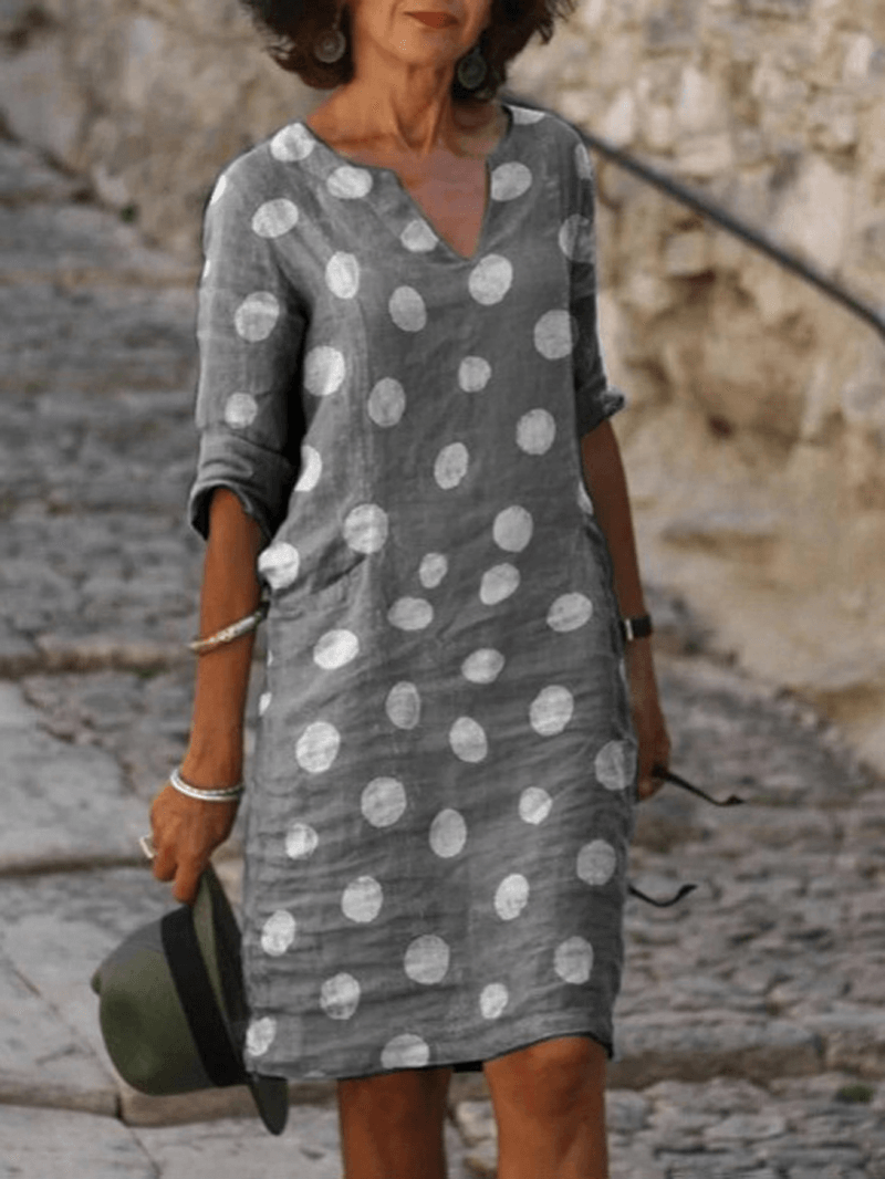 Women Polka Dot Notched Neckline Casual Shirt Dresses - MRSLM