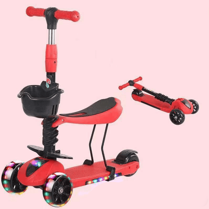 2-In-1 Folding Kids Scooter with Seat Saddle Toddlers Walker Children Bicycle with Flashing Wheels for 3-6 Years Old - MRSLM