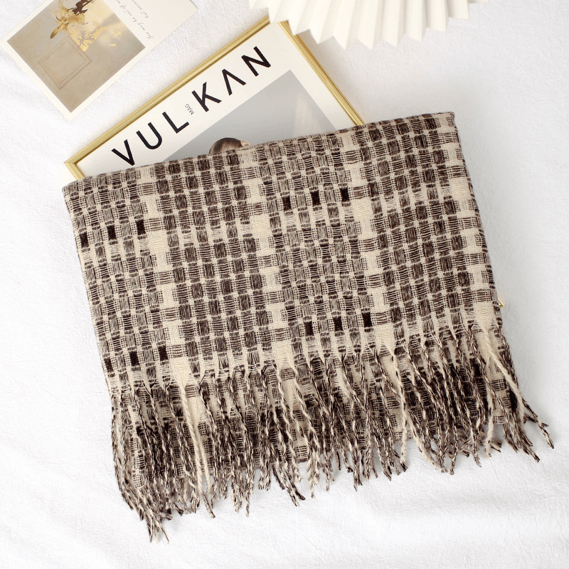 Warm Color Matching Plaid Fringe Long Shawl Scarf - MRSLM