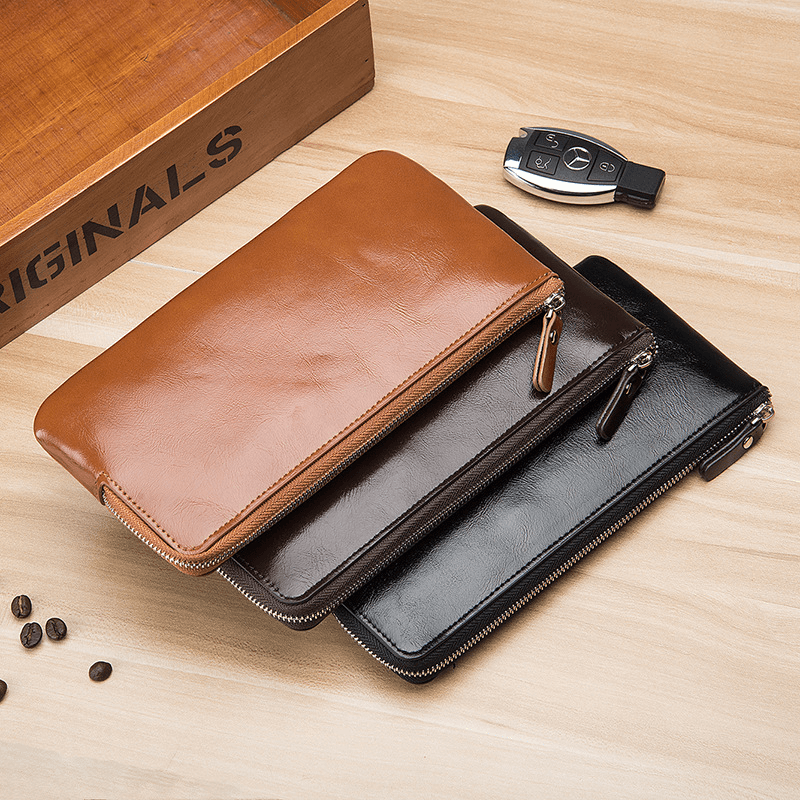 Men Fashion Long Zipper Wallet Clutches Bag Phone Bag Business Bag - MRSLM