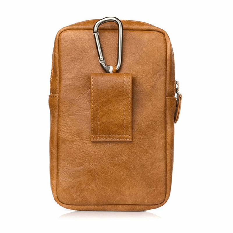 Men Genuine Leather Double Zipper Waist Bag Crossbody Bag - MRSLM