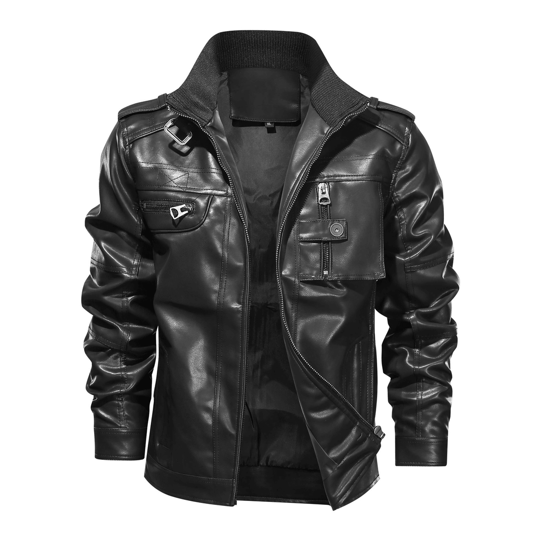 Men'S Leather Jacket Jacket Large Size Stand-Up Collar Leather Clothing Trend - MRSLM