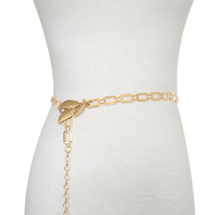 Ladies Metal Waist Chain with Metal Leaf Decoration Ladies Belt - MRSLM