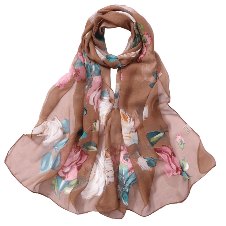 Women'S Rose Pattern Sunscreen Silk Scarf - MRSLM