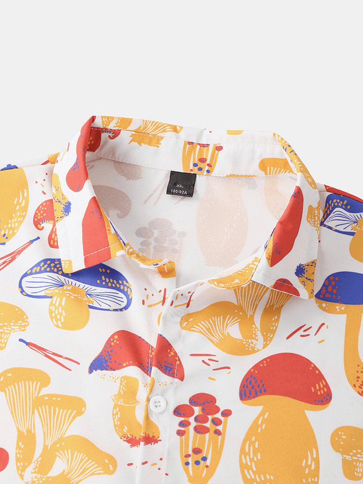 Mens Colorful Mushroom Print Thin Loose Holiday Beach Loungewear Short Sleeve Pajamas Sets - MRSLM