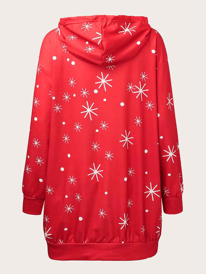 Women Christmas Santa Claus Pattern Side Pockets Long Sleeve Casual Hooded Sweatshirt - MRSLM