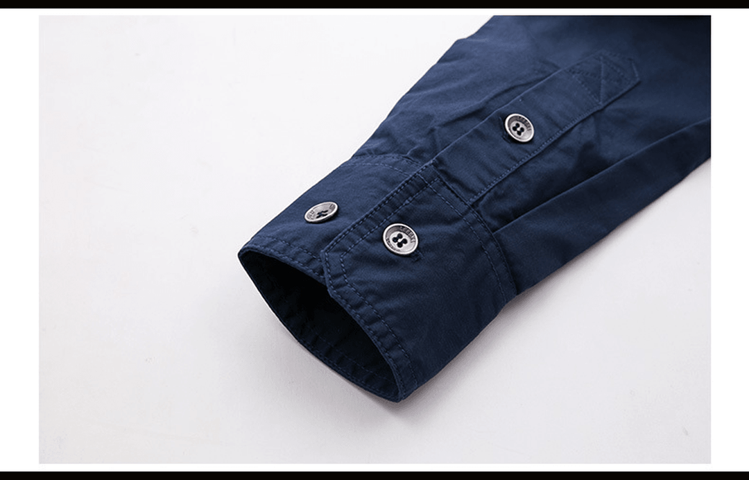 Men'S Military Long Sleeve Dress Shirt with Epaulets - MRSLM