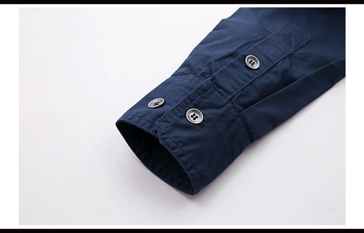 Men'S Military Long Sleeve Dress Shirt with Epaulets - MRSLM