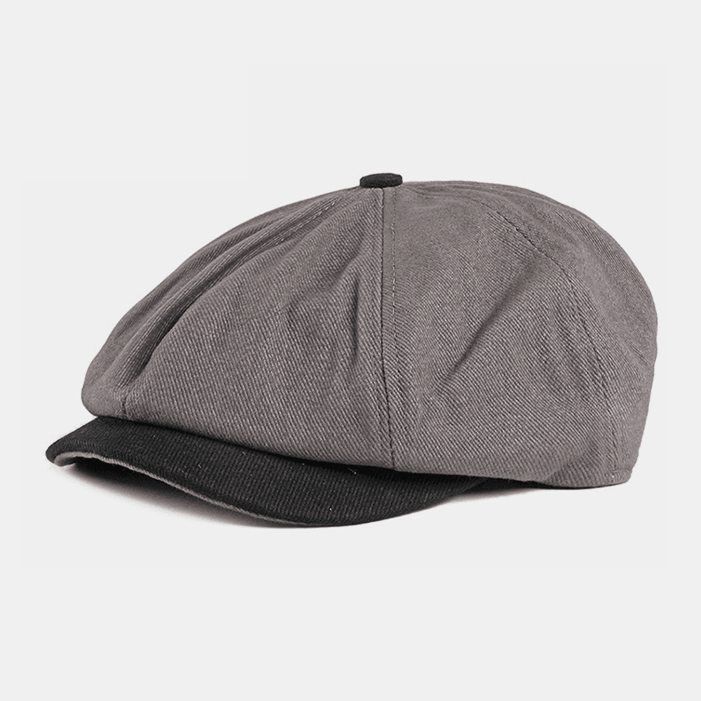 Men Cotton British Style Street Trend Contrast Color Outdoot Sunvisor Forward Hat Beret Hat Octagonal Hat - MRSLM
