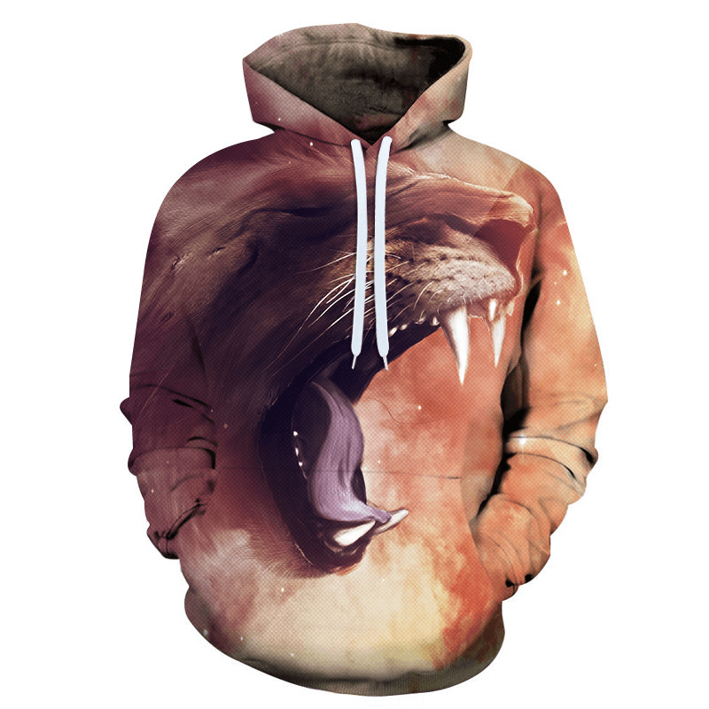 Spring and Autumn Men'S 3D Color Lion Head Digital Print Hoodie - MRSLM