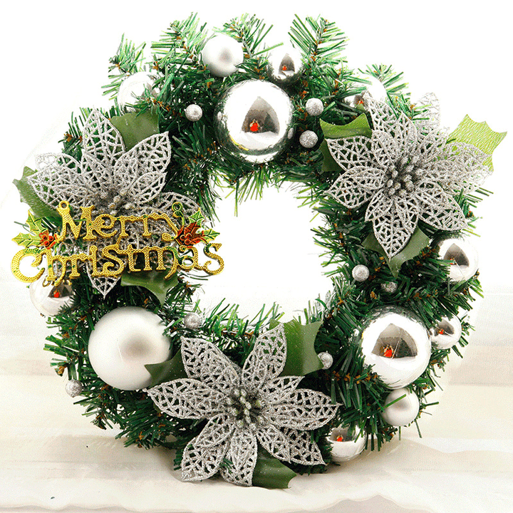 30Cm Christmas Wreath Dense Pine Needles Merry Christmas Letters Rattan Door Wreath Decorations - MRSLM