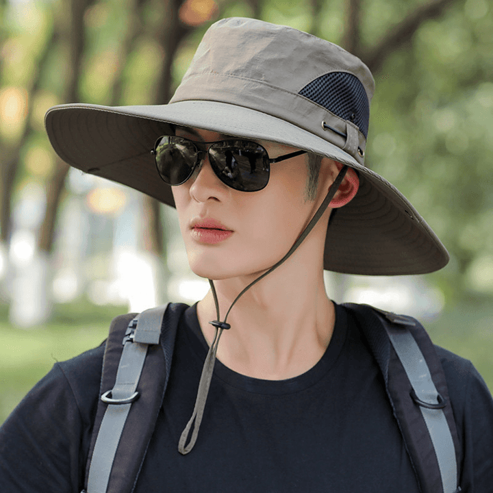 Men'S Big Brim Sun Protection Fishing Fisherman Hat - MRSLM