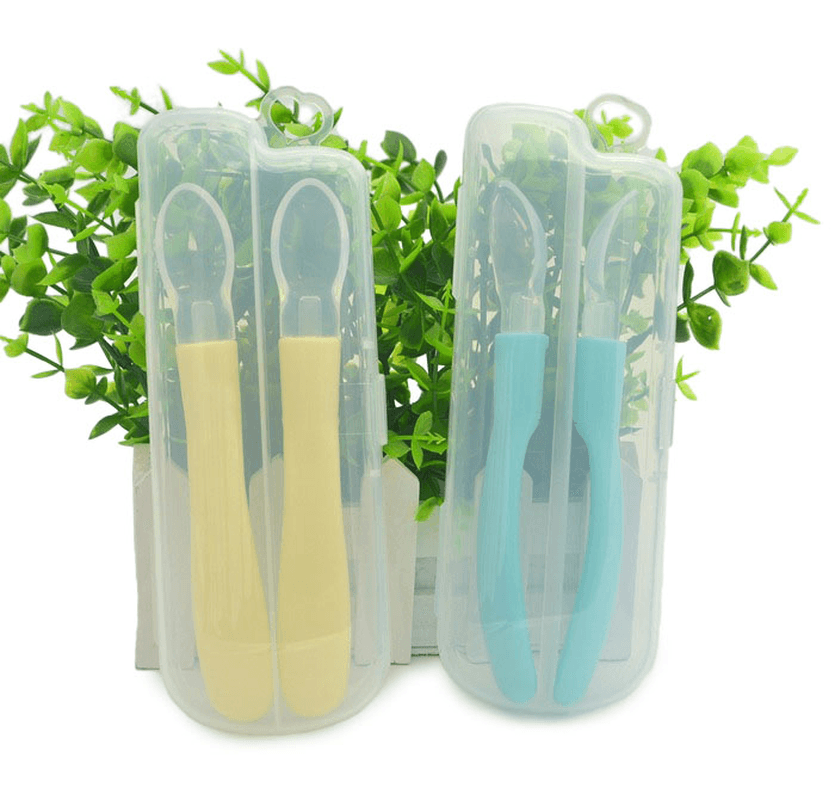 2PCS / Set Baby Silicone Soft Head Feeding Spoon with Storage Box Baby Special Spoon Safe and Non-Toxic with Box - MRSLM