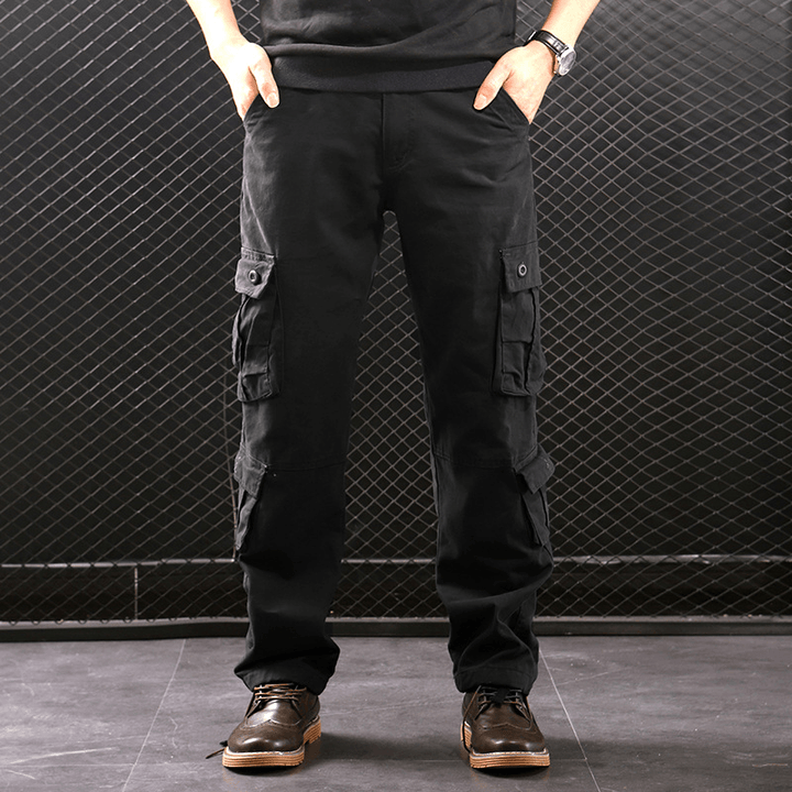 Middle-Aged Straight Leg Multi-Pocket Cargo Trousers - MRSLM