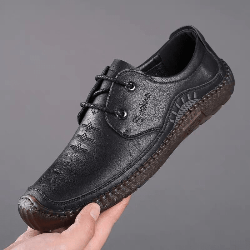 Men Cowhide Breathable Hand Stitching Soft Bottom Comfy Driving Casual Flat Shoes - MRSLM