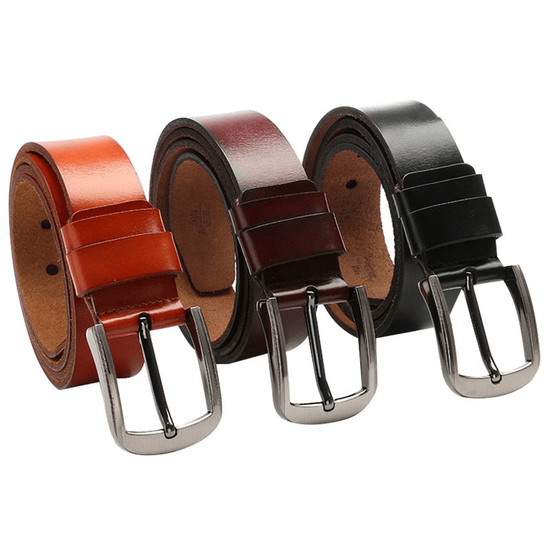 Men'S Explosive Leather Simple Retro Pin Buckle Belt - MRSLM