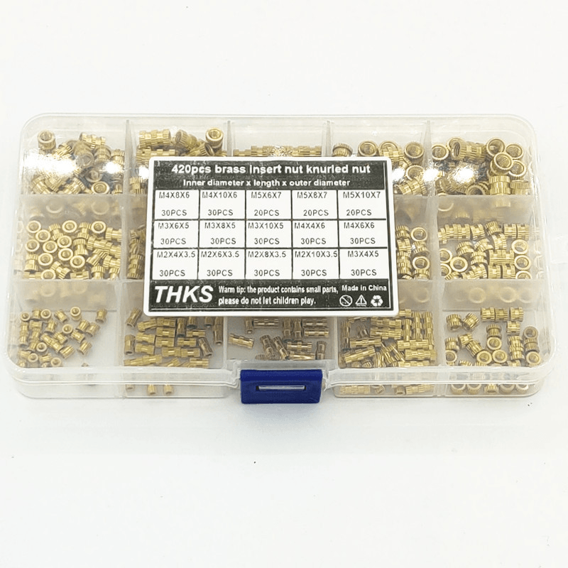 Suleve MXBN11 420Pcs M2 M3 M4 M5 Metric Female Thread Brass Knurled Nut Threaded Insert Embedment Nuts Assortment Kit - MRSLM