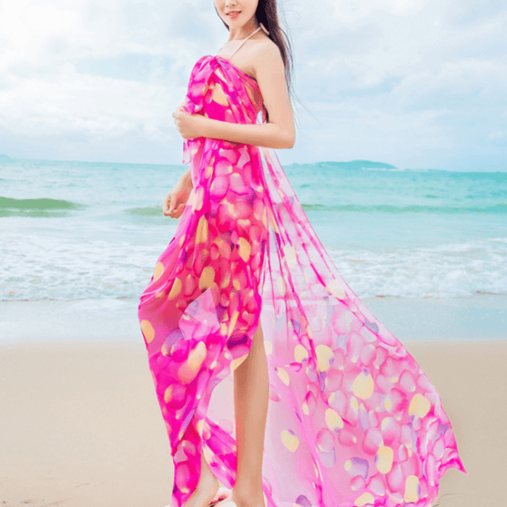 Women Sexy Silk Floral Printed Beach Towel Summer Thin Sunscreen Soft Shawls Dual Wraps - MRSLM