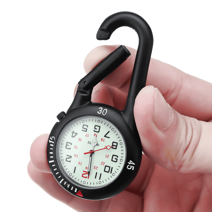 Black Clip on Carabiner with Rotating Bezel Luminous Face for Nurse Doctor Watch - MRSLM