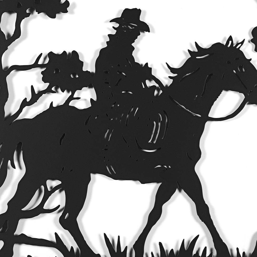 Man Riding Horse in Forest round Black Metal Wall Hanging Art Decoration Room - MRSLM
