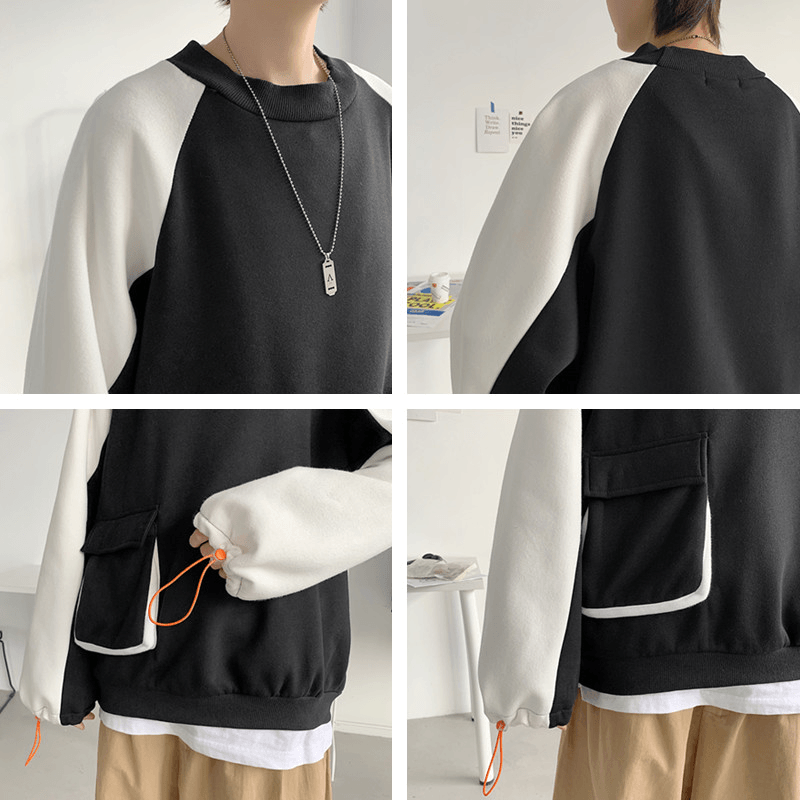 Shirt with the Pocket Sweatshirt Trendy Men plus Cashmere Loose Clothes with Big Pockets Hong Kong Style Trendy Hip-Hop Sports Jacket - MRSLM